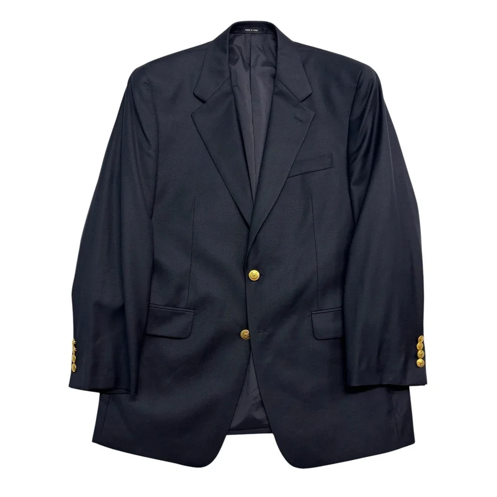 Ralph Lauren 40R Navy Blue Gold Buttons Blazer Jacket Sport Suit Coat Wool